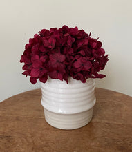 Load image into Gallery viewer, Mighty Mini's are created using preserved hydrangeas and displayed in ceramic pot. These are ideal little arrangements for a coffee table or as a centre piece displaying three along the table. $19.95 each or 3 for $55. Please specify colours in notes for 3 pack if wanting mixed colours.Approx size is 16cm x 12cm including pot.Delivery Sutherland Shire. Delivery Sydney. Delivery Australia wide.