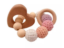 Load image into Gallery viewer, Baby Rattles are a gorgeous mix of wood and crotchet balls. Lovely add on gift for a newborn, add to the flowers for mum! Sutherland Shire gift. Sutherland Shire delivery. Sydney wide delivery. Australia wide delivery.
