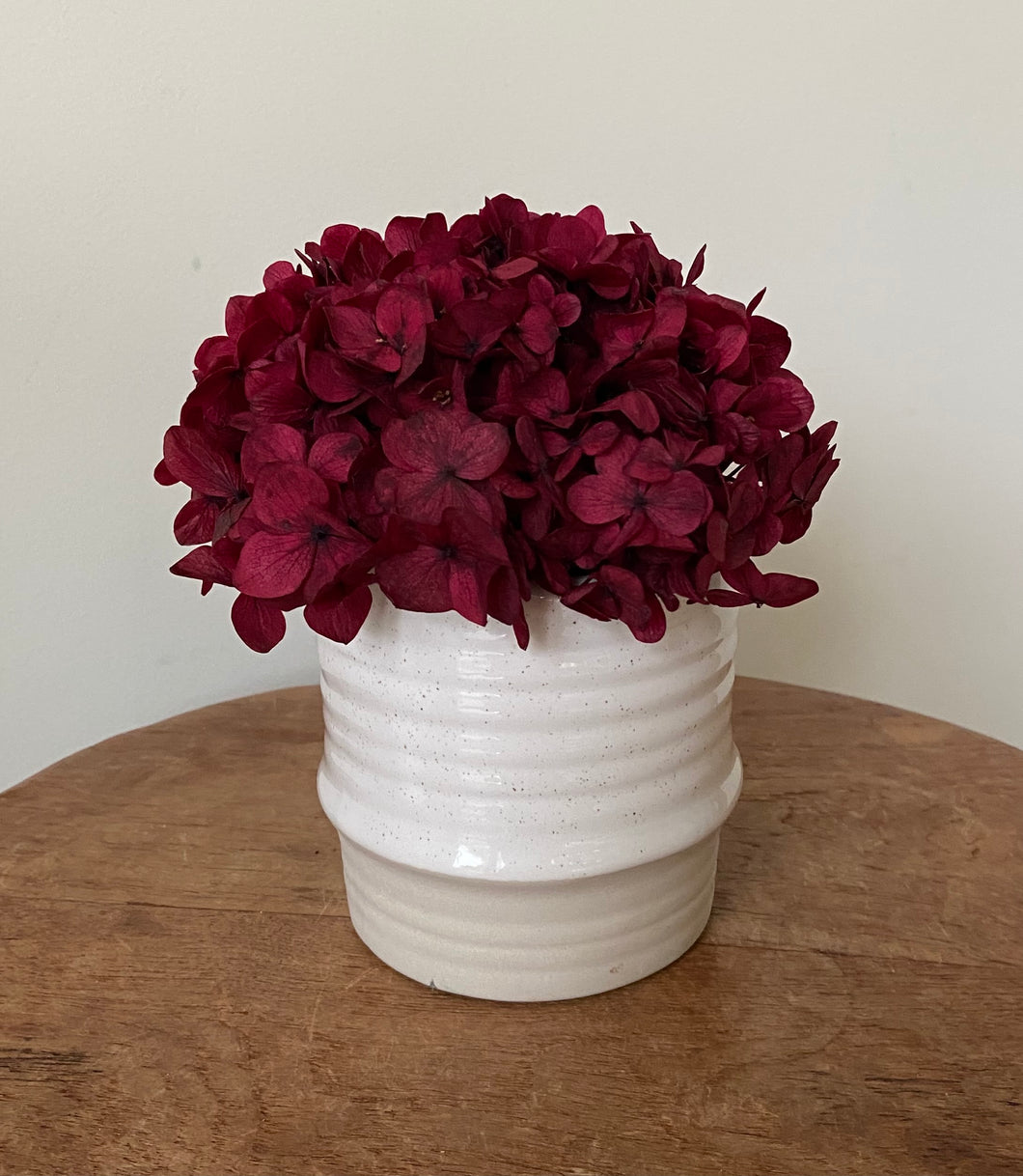 Mighty Mini's are created using preserved hydrangeas and displayed in ceramic pot. These are ideal little arrangements for a coffee table or as a centre piece displaying three along the table. $19.95 each or 3 for $55. Please specify colours in notes for 3 pack if wanting mixed colours.Approx size is 16cm x 12cm including pot.Delivery Sutherland Shire. Delivery Sydney. Delivery Australia wide.