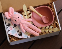 Load image into Gallery viewer, Baby Gifts. Crotchet Bunny. Bibs. Silicone bowl and spoon. Sutherland Shire. Sydney. Australia
